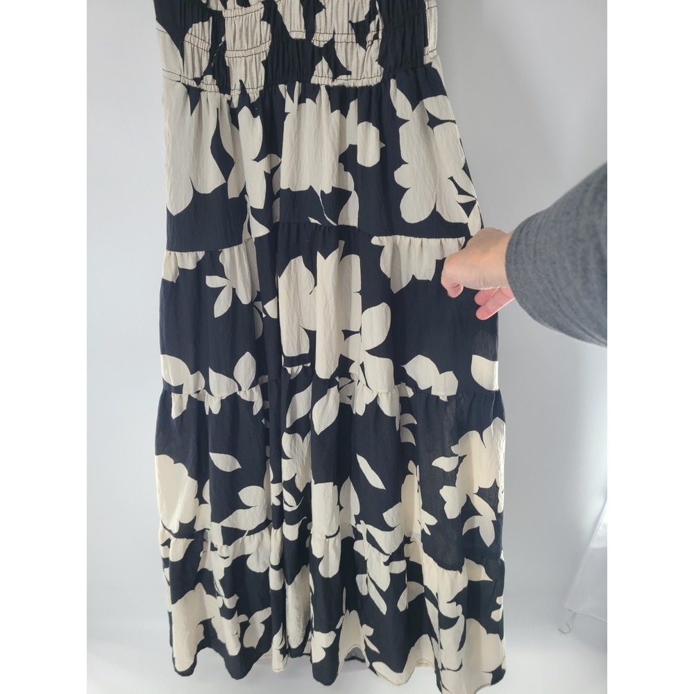 Anthropologie Black and Cream Floral Asymmetrical Maxi Dress - Picture 6 of 14